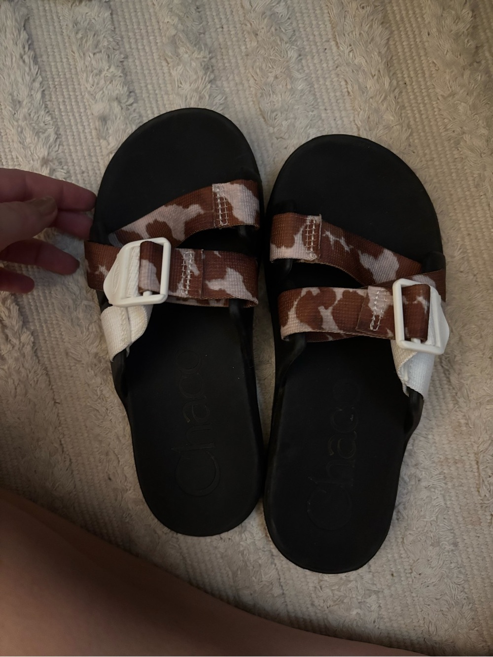 Chaco Black Footbed Sandals with Brown White Camouflage Straps